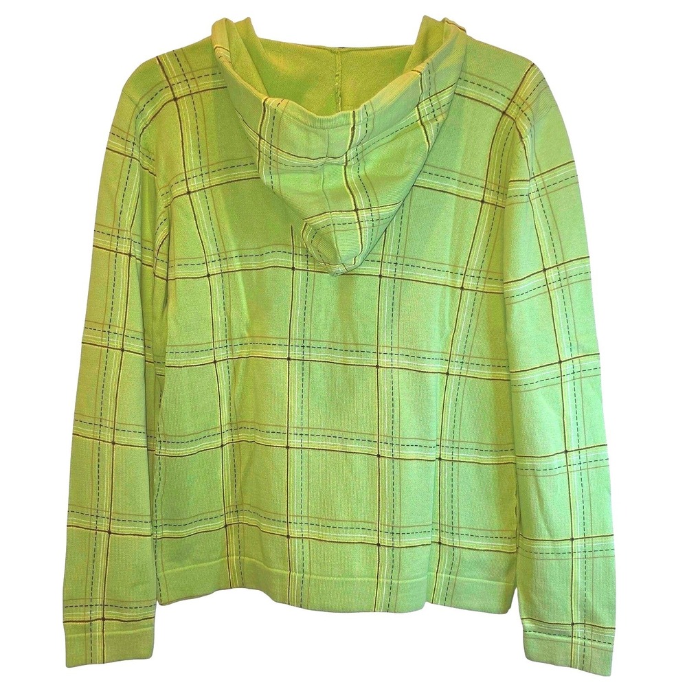 VTG Neve Designs Hoodie Sweater Pullover Womens Large Light Green Plaid V-Neck - Picture 2 of 9